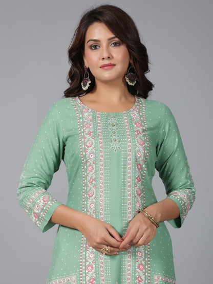Juniper Women Sage Green Rayon Printed Straight Kurta - Distacart
