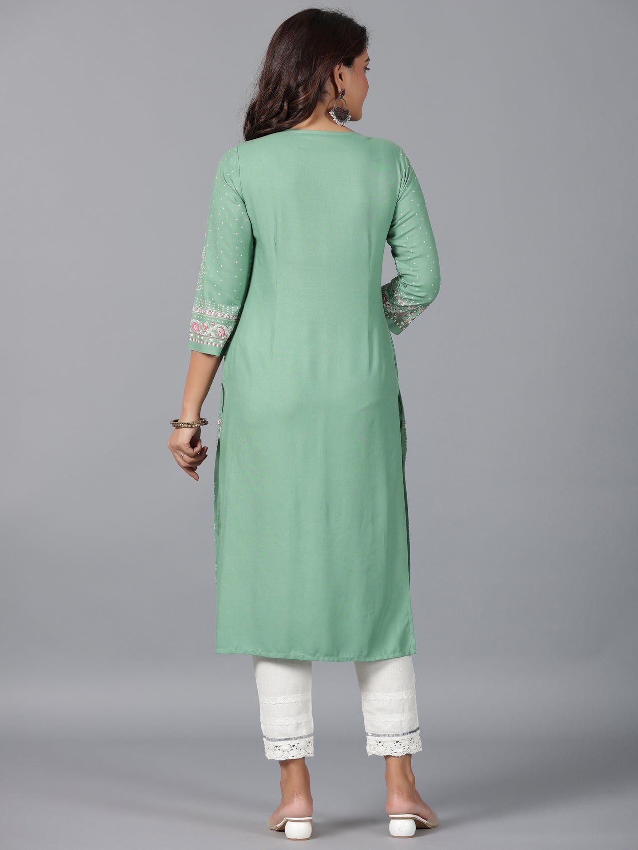 Juniper Women Sage Green Rayon Printed Straight Kurta - Distacart