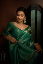 Thumbnail for Vardha Persian Green Golden Zari Kanjeevaram Silk Saree
