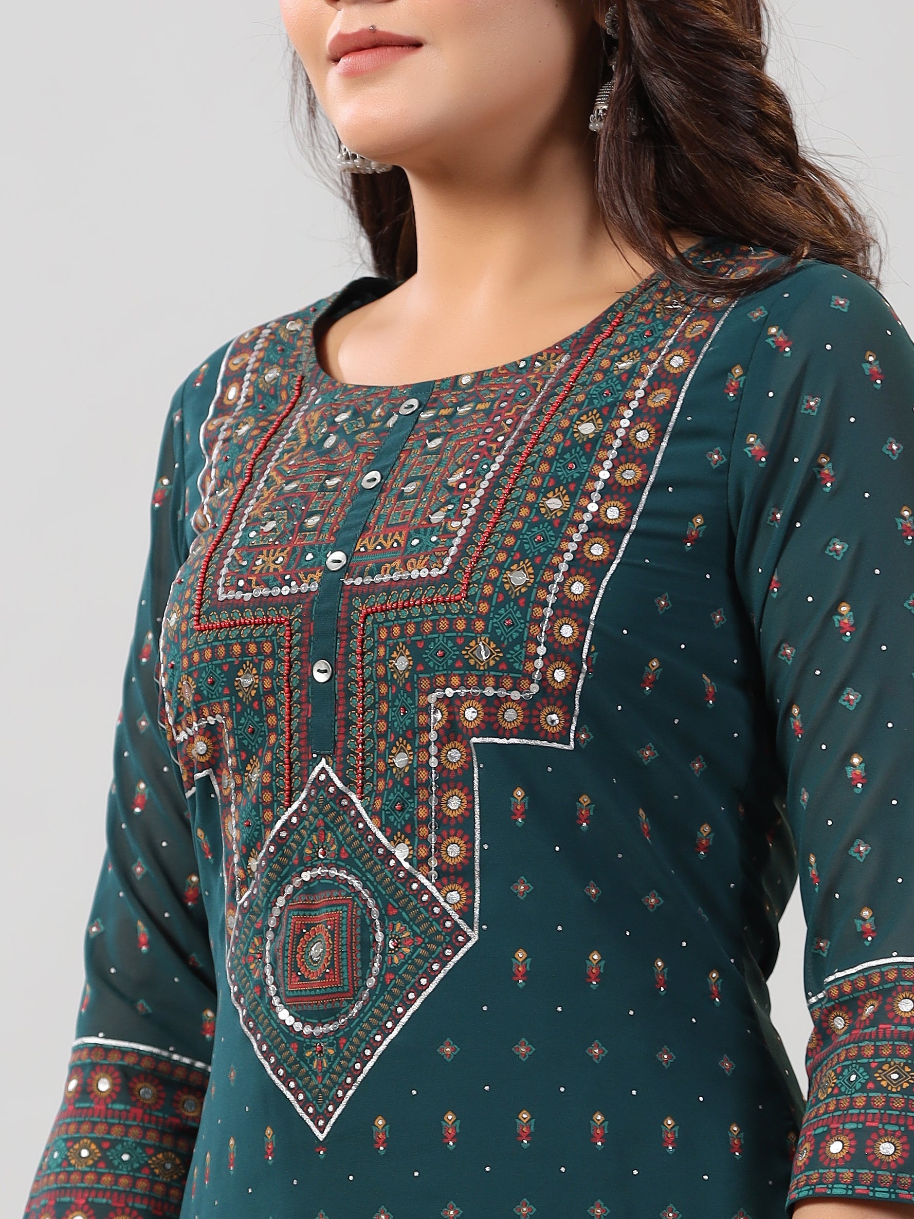 Juniper Women Green Georgette Printed High-Low Straight Tunic - Distacart