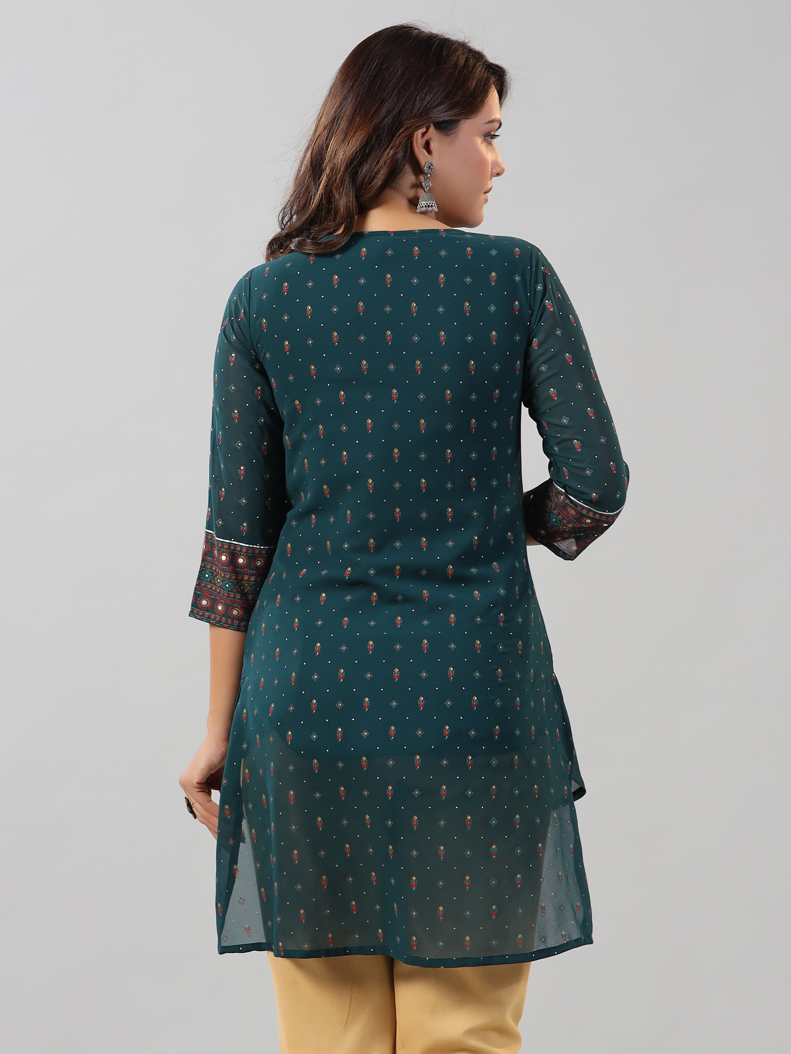 Juniper Women Green Georgette Printed High-Low Straight Tunic - Distacart