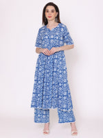 Thumbnail for Kalini Kalini Women Blue Floral Printed Pure Cotton Kurta with Trousers - Distacart