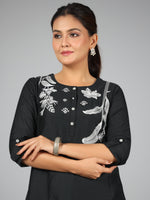 Thumbnail for Juniper Women Black Chanderi Embroidered Clothing Set - Distacart
