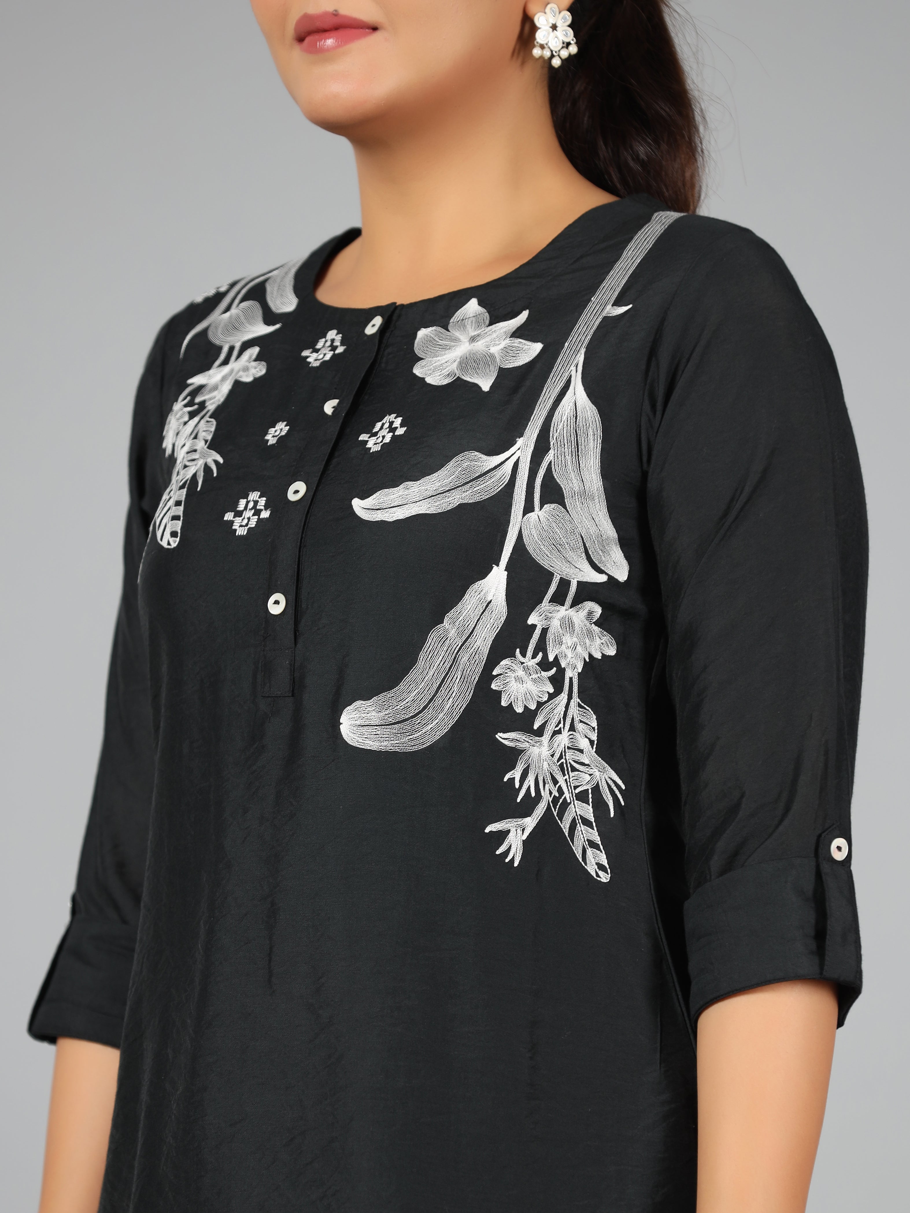 Juniper Women Black Chanderi Embroidered Clothing Set - Distacart