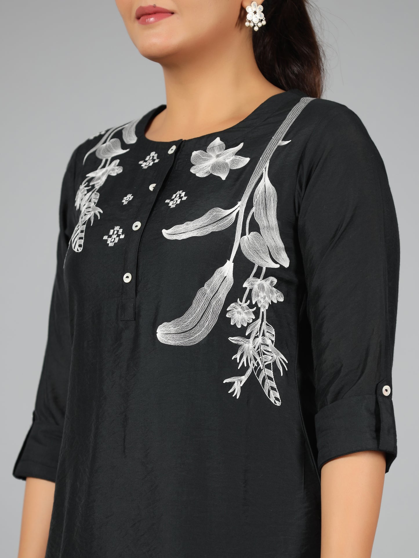 Juniper Women Black Chanderi Embroidered Clothing Set - Distacart