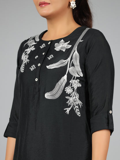 Juniper Women Black Chanderi Embroidered Clothing Set - Distacart