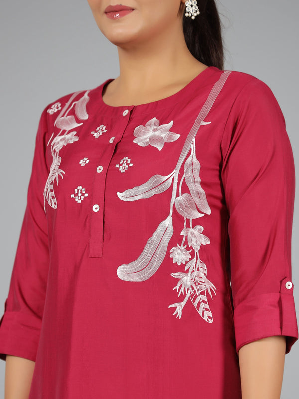 Juniper Women Fuchsia Chanderi Embroidered Clothing Set - Distacart