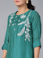 Thumbnail for Juniper Women Green Chanderi Embroidered Clothing Set - Distacart