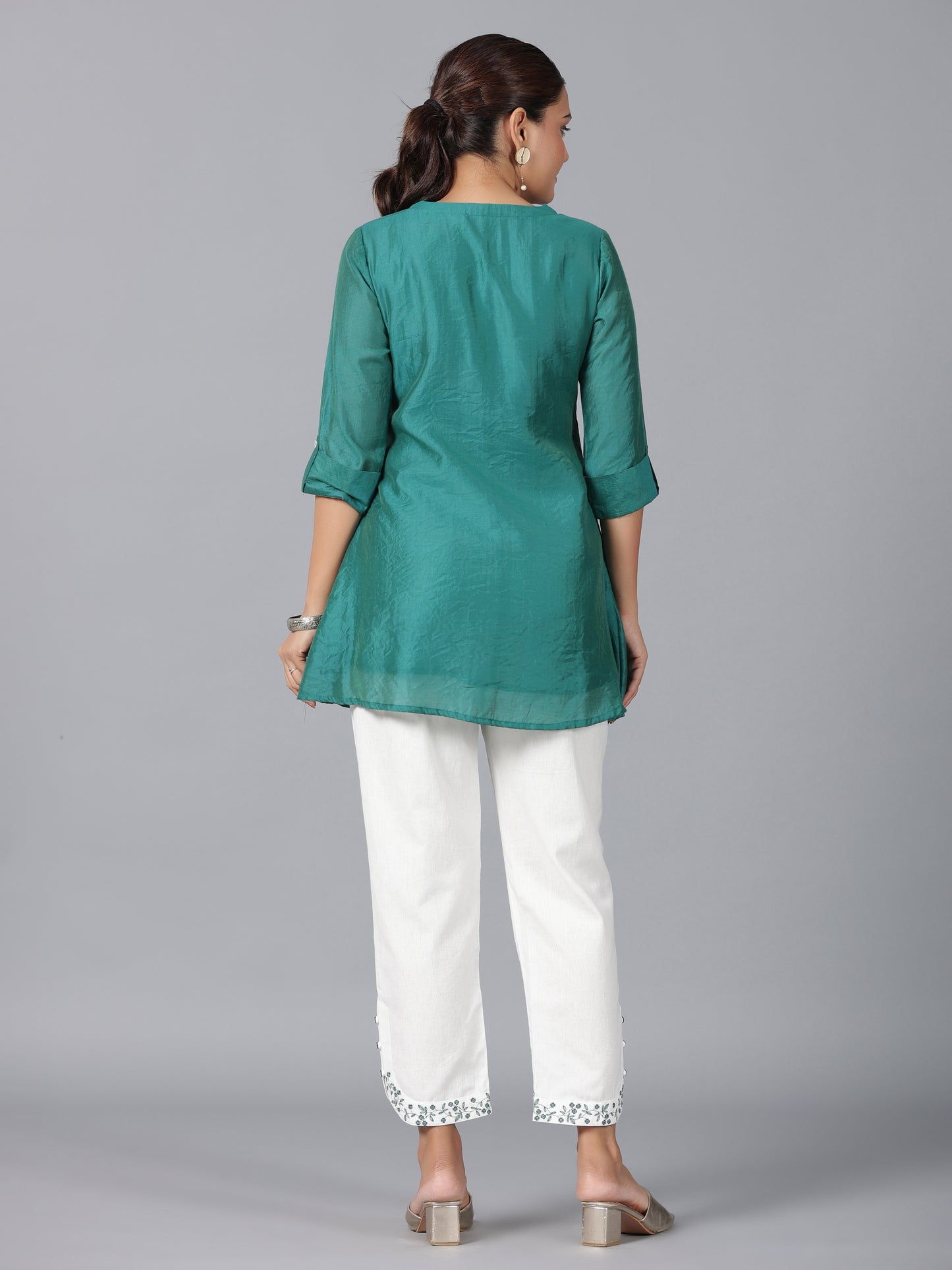 Juniper Women Green Chanderi Embroidered Clothing Set - Distacart