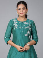 Thumbnail for Juniper Women Green Chanderi Embroidered Clothing Set - Distacart