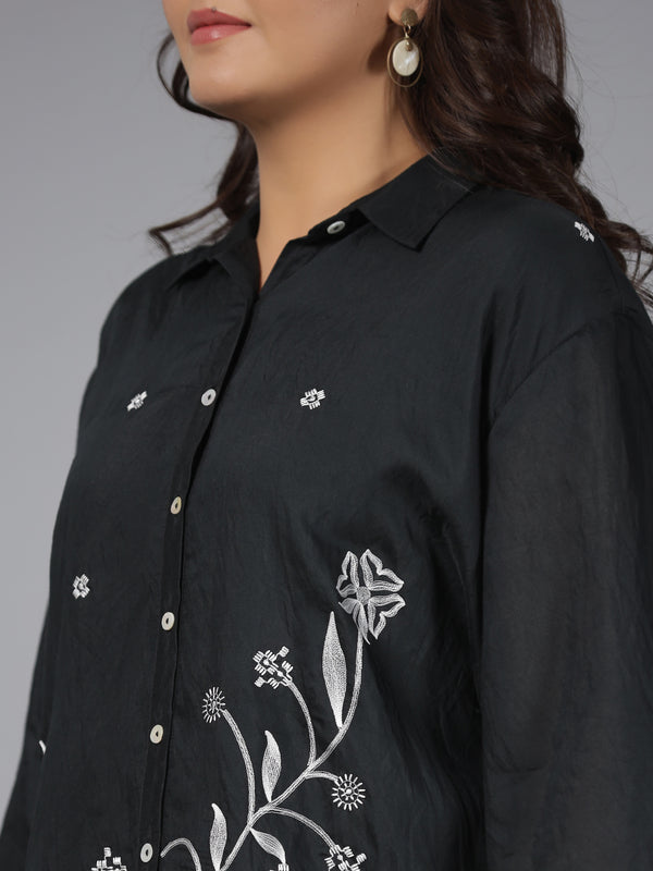 Juniper Black Fuchsia Chanderi Embroidered Clothing Set - Distacart