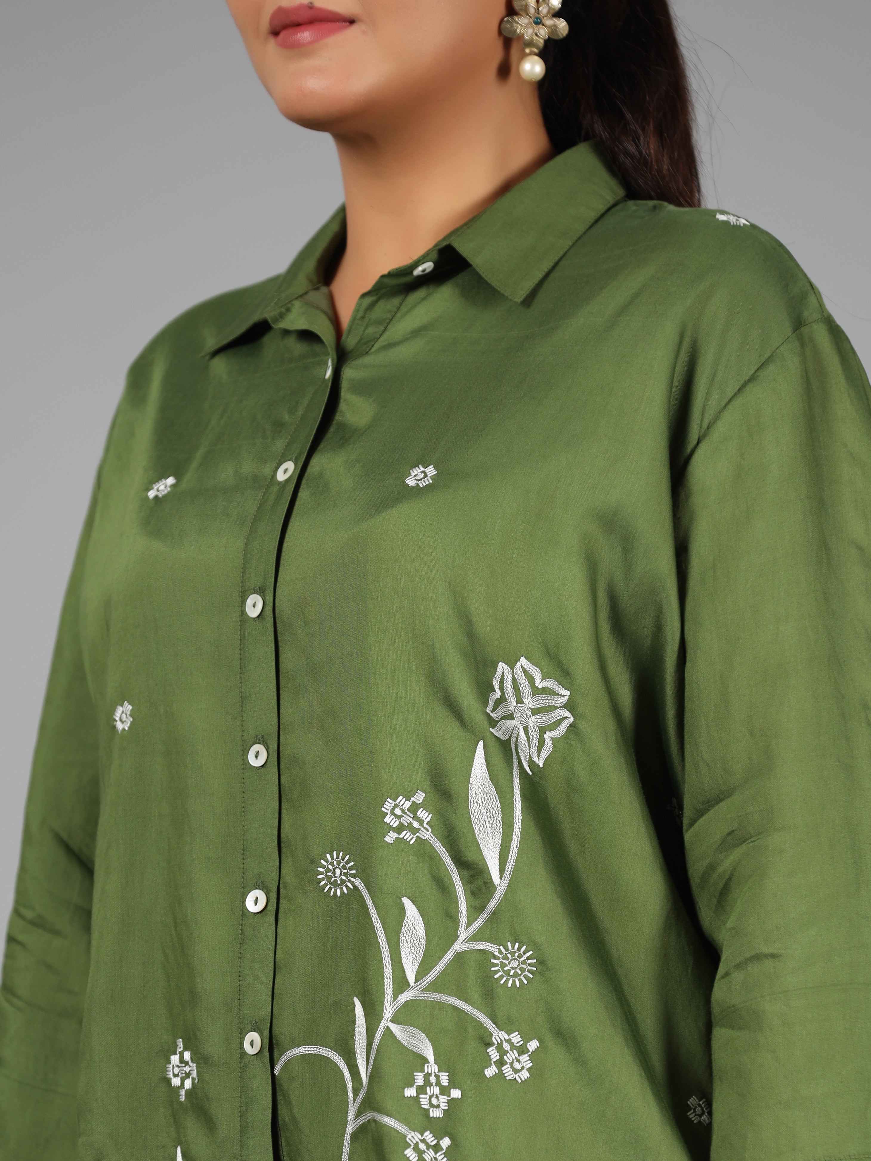 Juniper Olive Fuchsia Chanderi Embroidered Clothing Set - Distacart