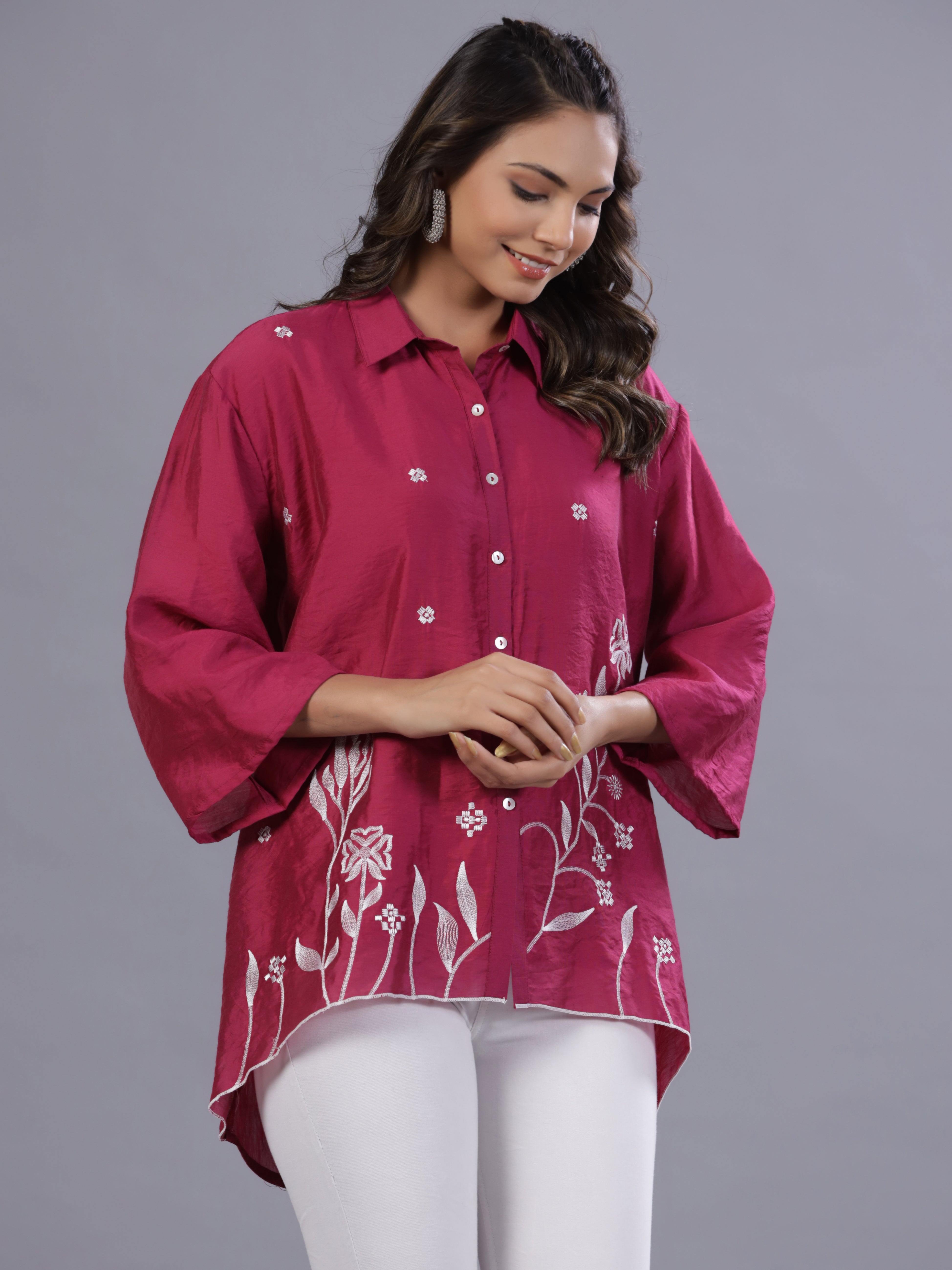Juniper Women Fuchsia Chanderi Embroidered Clothing Set - Distacart