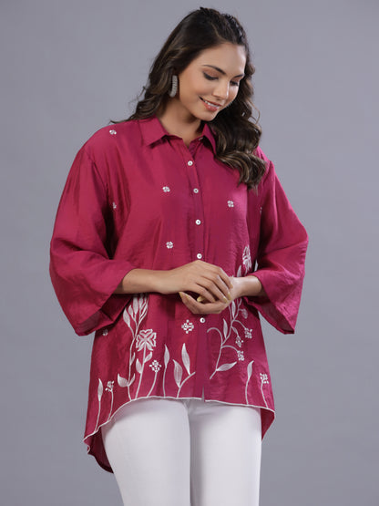 Juniper Women Fuchsia Chanderi Embroidered Clothing Set - Distacart