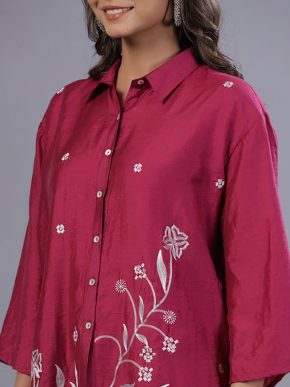 Juniper Women Fuchsia Chanderi Embroidered Clothing Set - Distacart