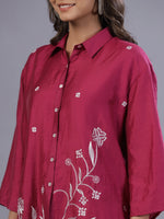 Thumbnail for Juniper Women Fuchsia Chanderi Embroidered Clothing Set - Distacart