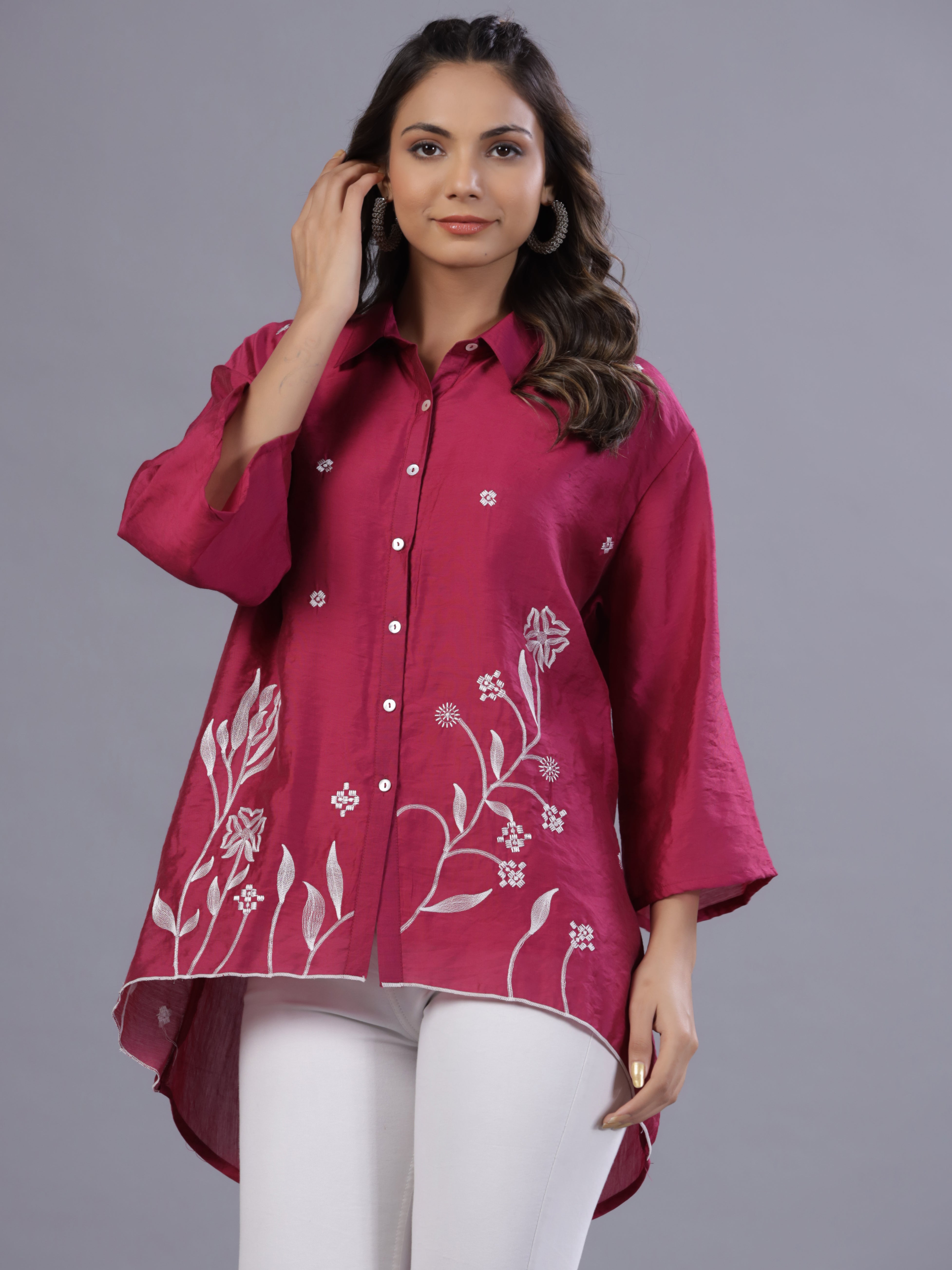 Juniper Women Fuchsia Chanderi Embroidered Clothing Set - Distacart