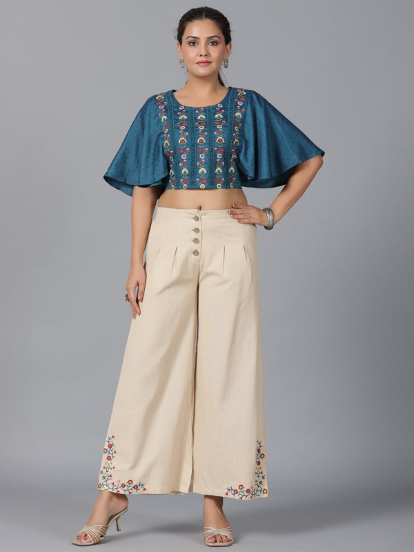 Juniper Women Blue Rayon Embroidered Clothing Set - Distacart