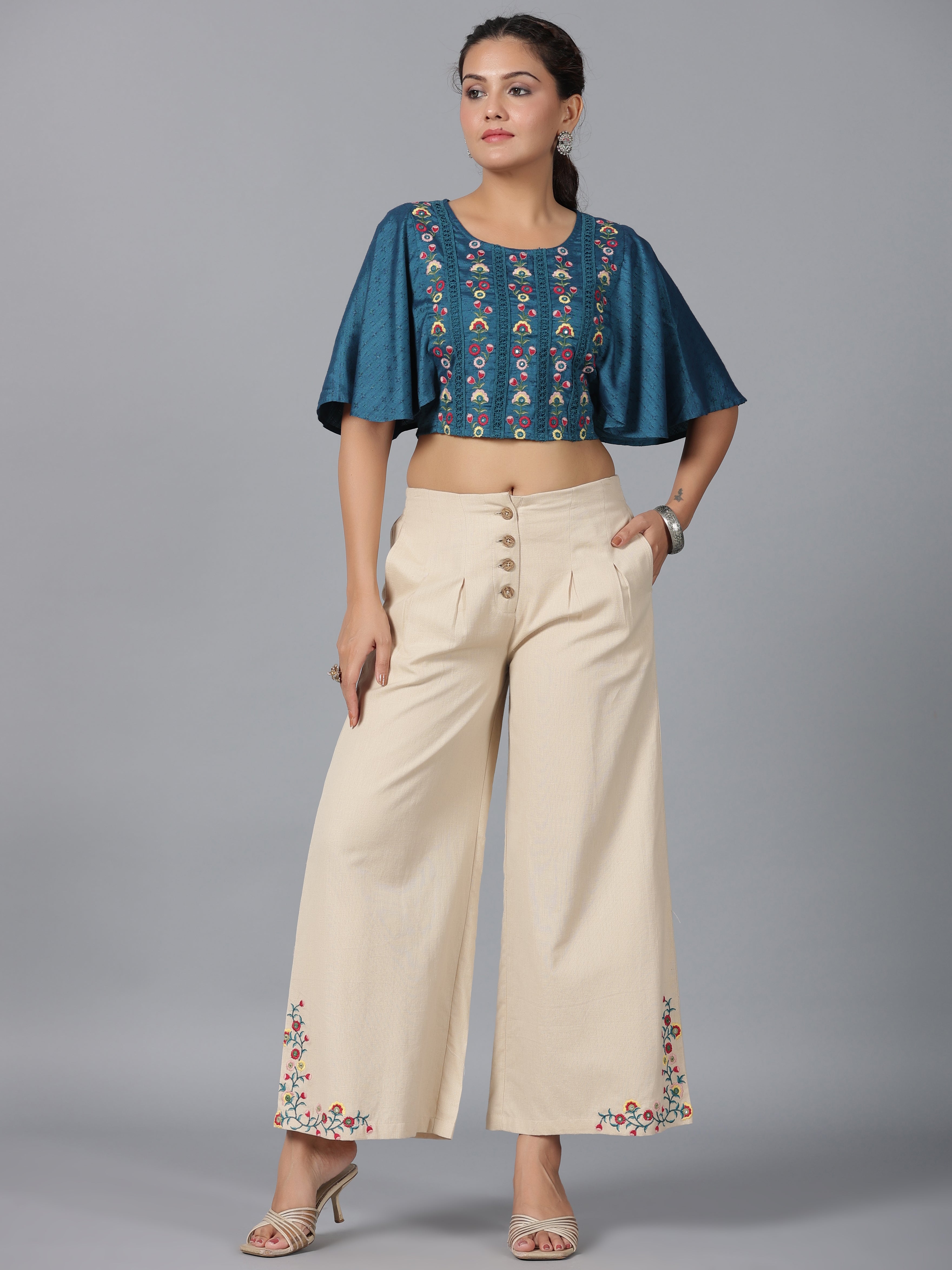 Juniper Women Blue Rayon Embroidered Clothing Set - Distacart
