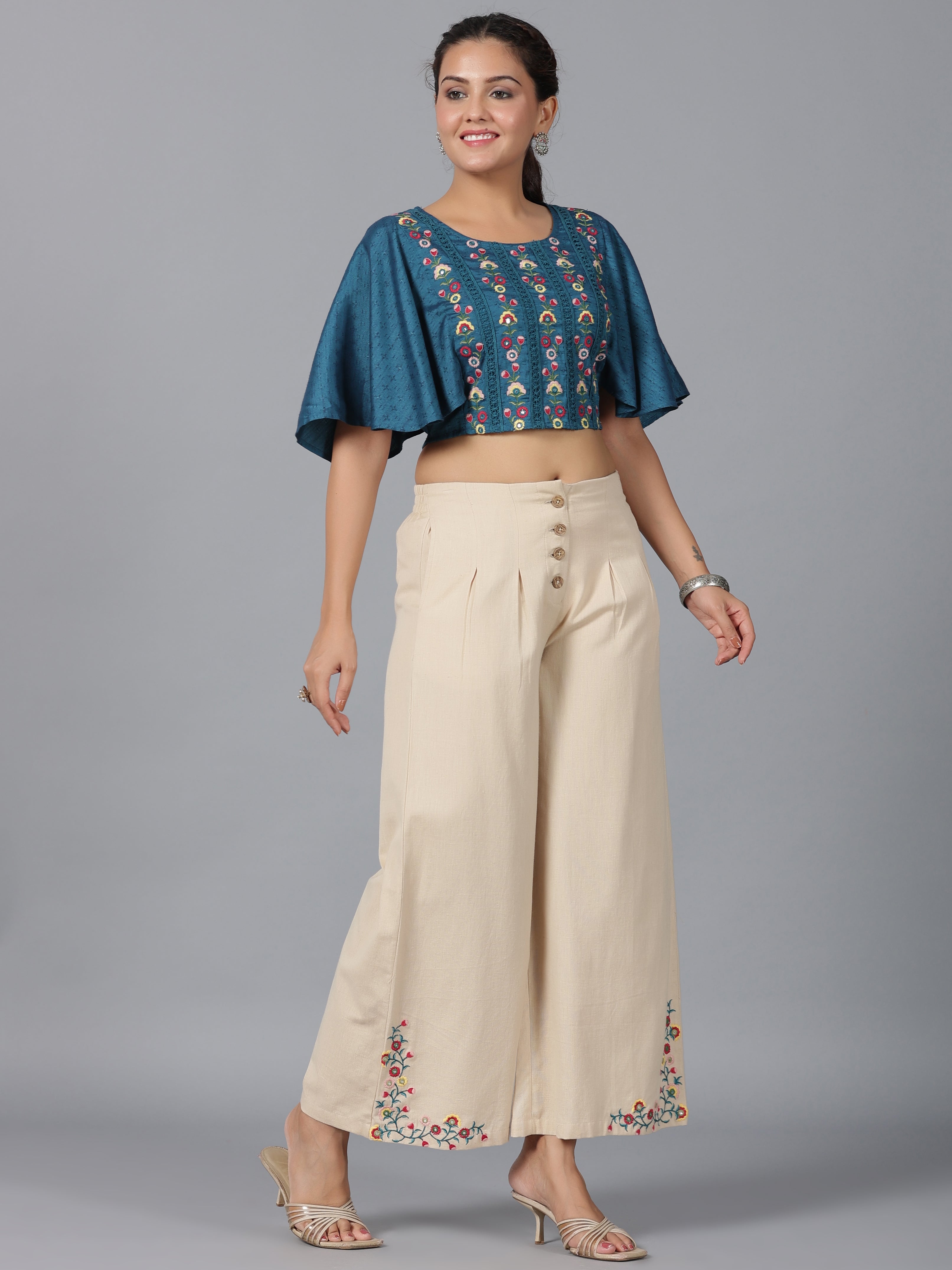 Juniper Women Blue Rayon Embroidered Clothing Set - Distacart