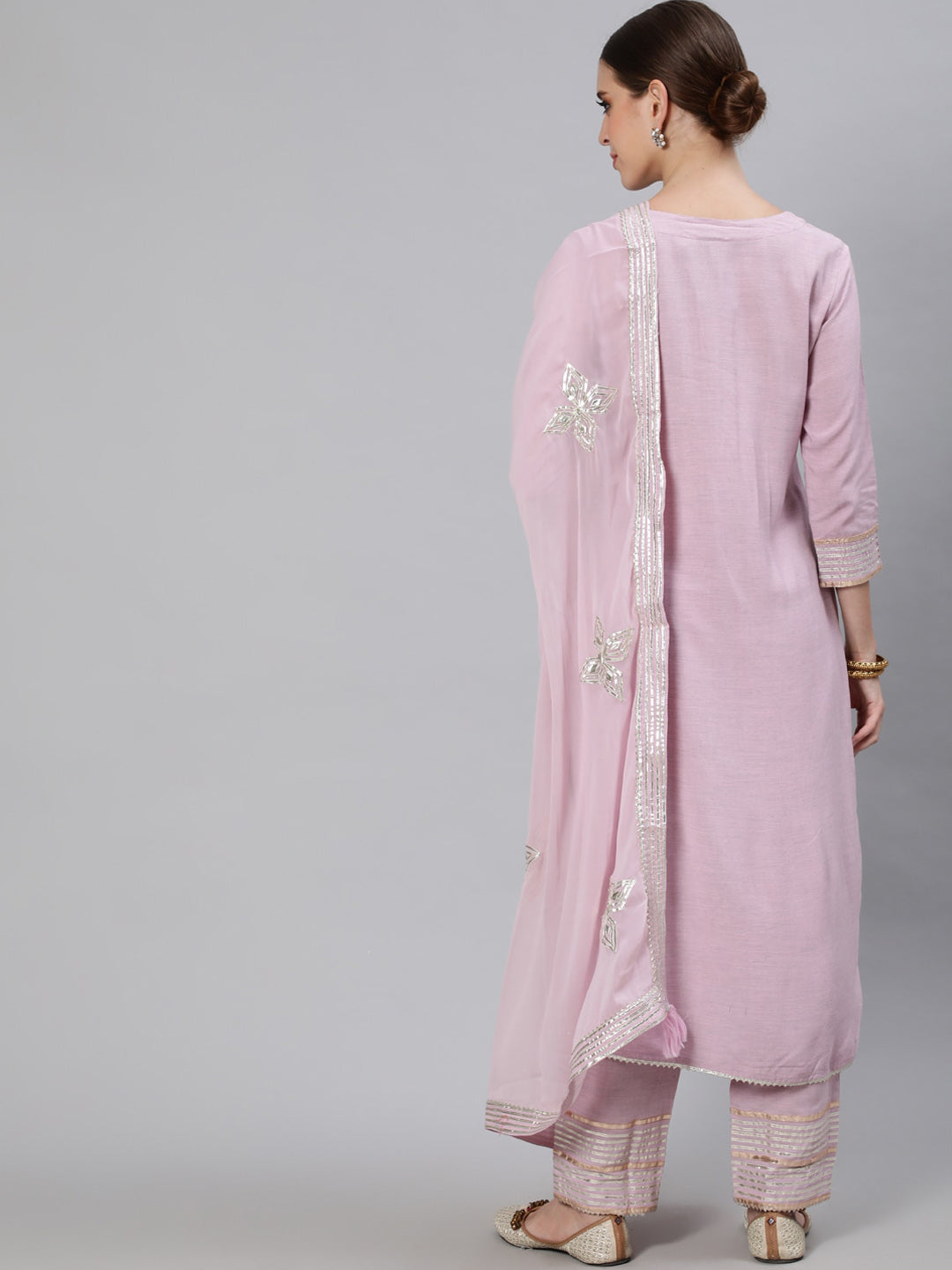 Ishin Women Purple Ethnic Motifs Embroidered Regular Gotta Patti Kurta with Trousers & With Dupatta - Distacart