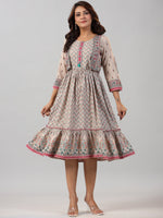 Thumbnail for Juniper Women Beige Rayon Printed Jacket Style Midi Dress - Distacart