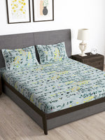 Thumbnail for Story@home Arena Grey & Blue Floral Printed 180 TC Bedsheet & Pillow Covers - Distacart