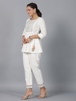 Thumbnail for Juniper Women Off-White Seer Sucker Embroidered Clothing Set - Distacart