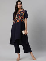Thumbnail for Biba Women Navy Blue Printed Kurta with Palazzos - Distacart