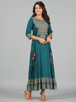 Thumbnail for Juniper Women's Teal Rayon Staple Printed Tiered Maxi Dress - Distacart