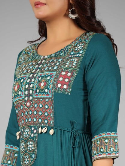 Juniper Women's Teal Rayon Staple Printed Tiered Maxi Dress - Distacart
