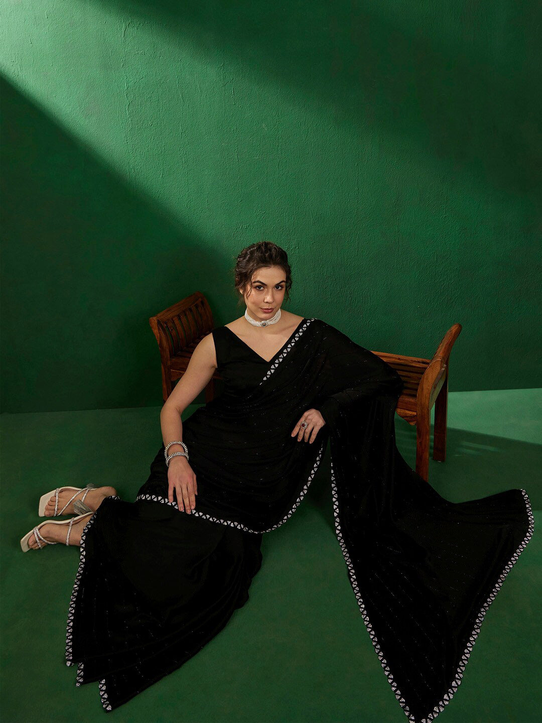 Sangria Embellished Satin Saree - Distacart