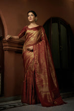 Thumbnail for Vardha Venetian Red Golden Zari Kanjeevaram Silk Saree
