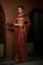 Thumbnail for Vardha Venetian Red Golden Zari Kanjeevaram Silk Saree
