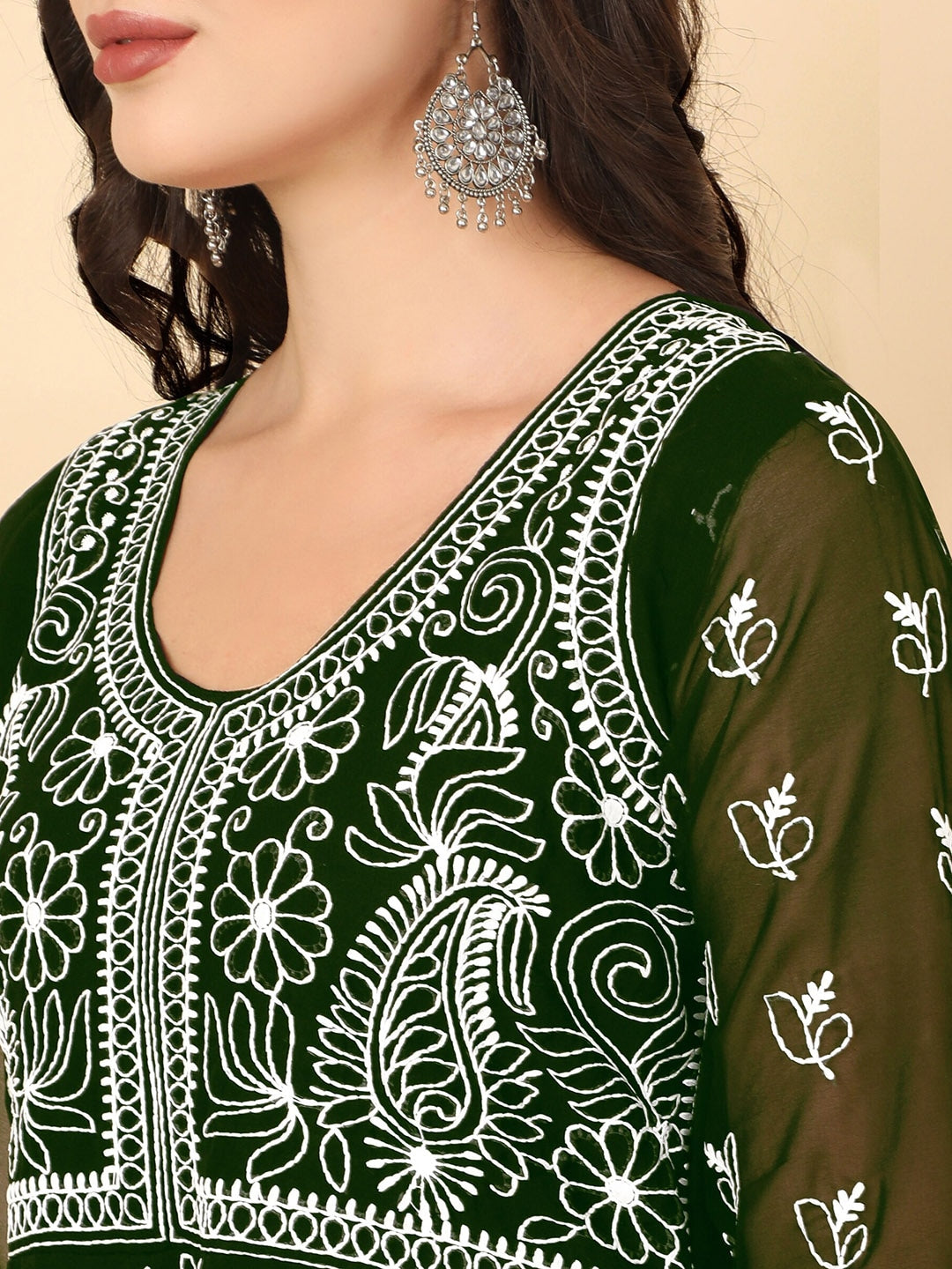 HERE&NOW Chikankari Embroidered Thread Work Georgette Anarkali Kurta - Distacart