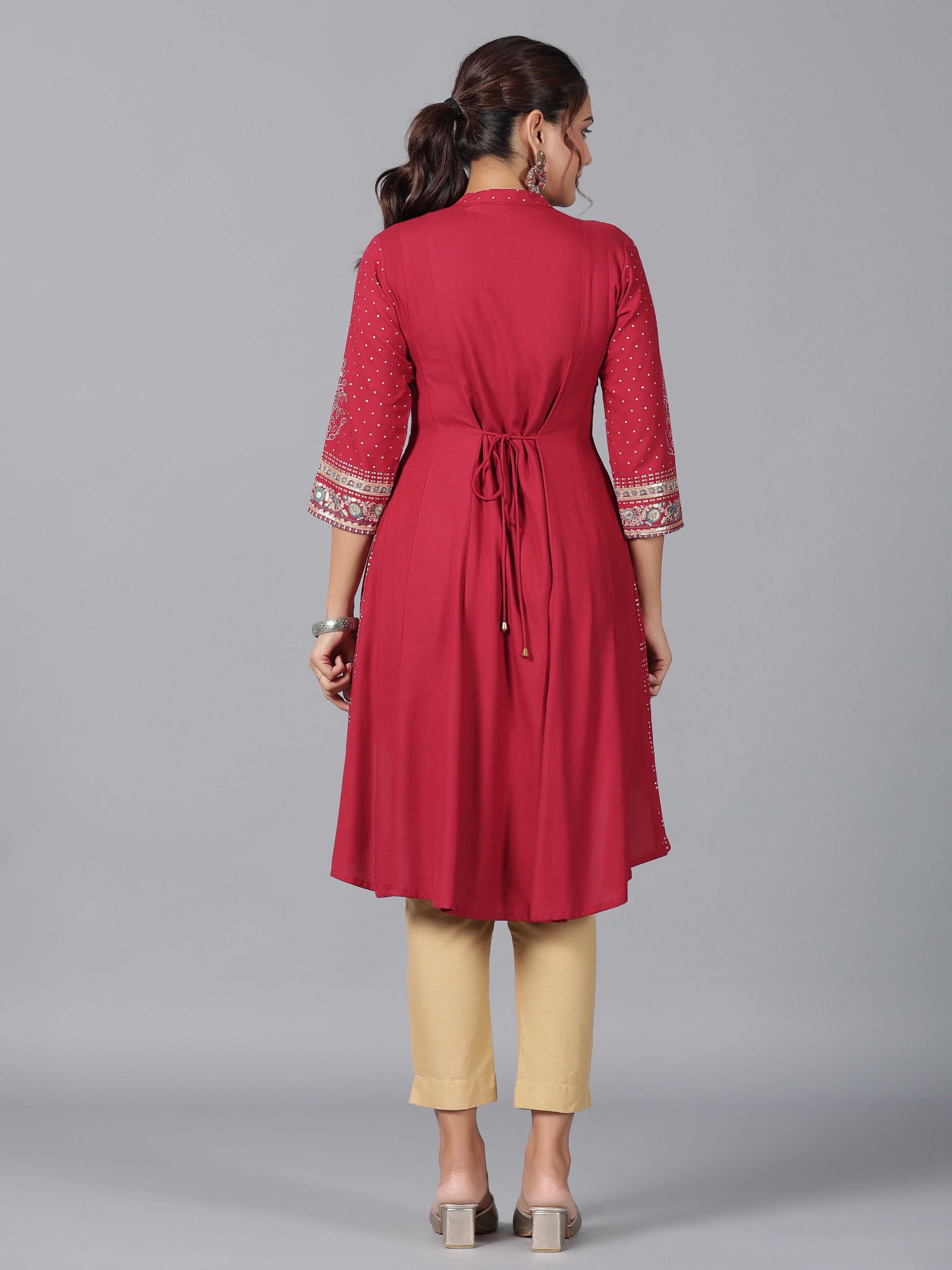 Juniper Women Maroon Rayon Foil Printed High-Low Tunic - Distacart