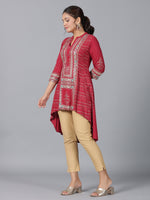 Thumbnail for Juniper Women Maroon Rayon Foil Printed High-Low Tunic - Distacart