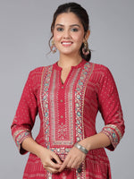 Thumbnail for Juniper Women Maroon Rayon Foil Printed High-Low Tunic - Distacart