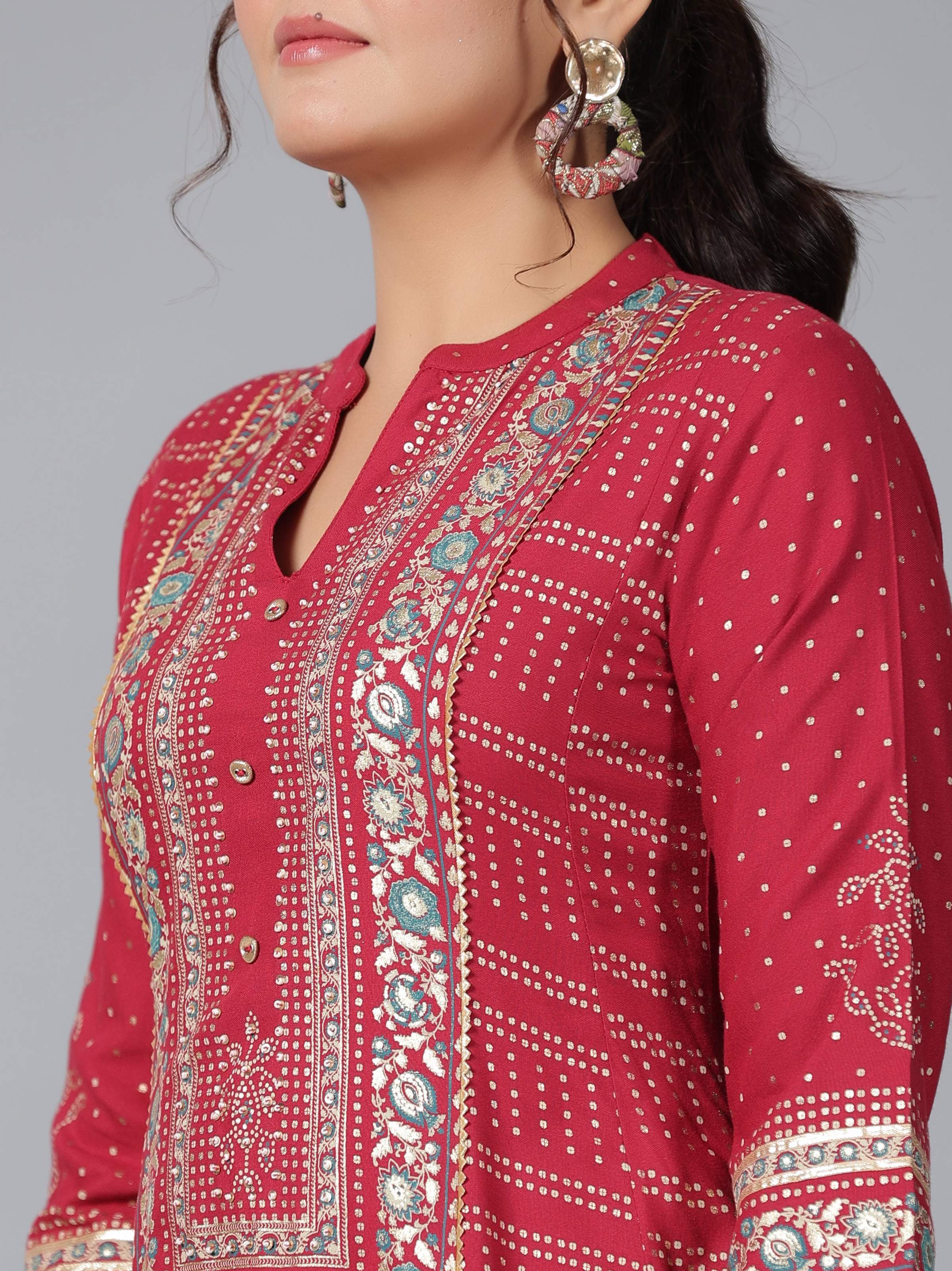 Juniper Women Maroon Rayon Foil Printed High-Low Tunic - Distacart
