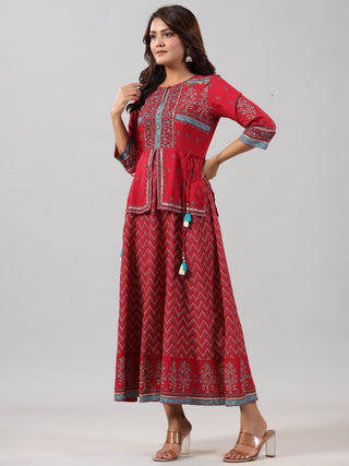 Juniper Women Red Rayon Printed Maxi Dress - Distacart