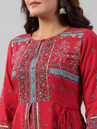 Thumbnail for Juniper Women Red Rayon Printed Maxi Dress - Distacart