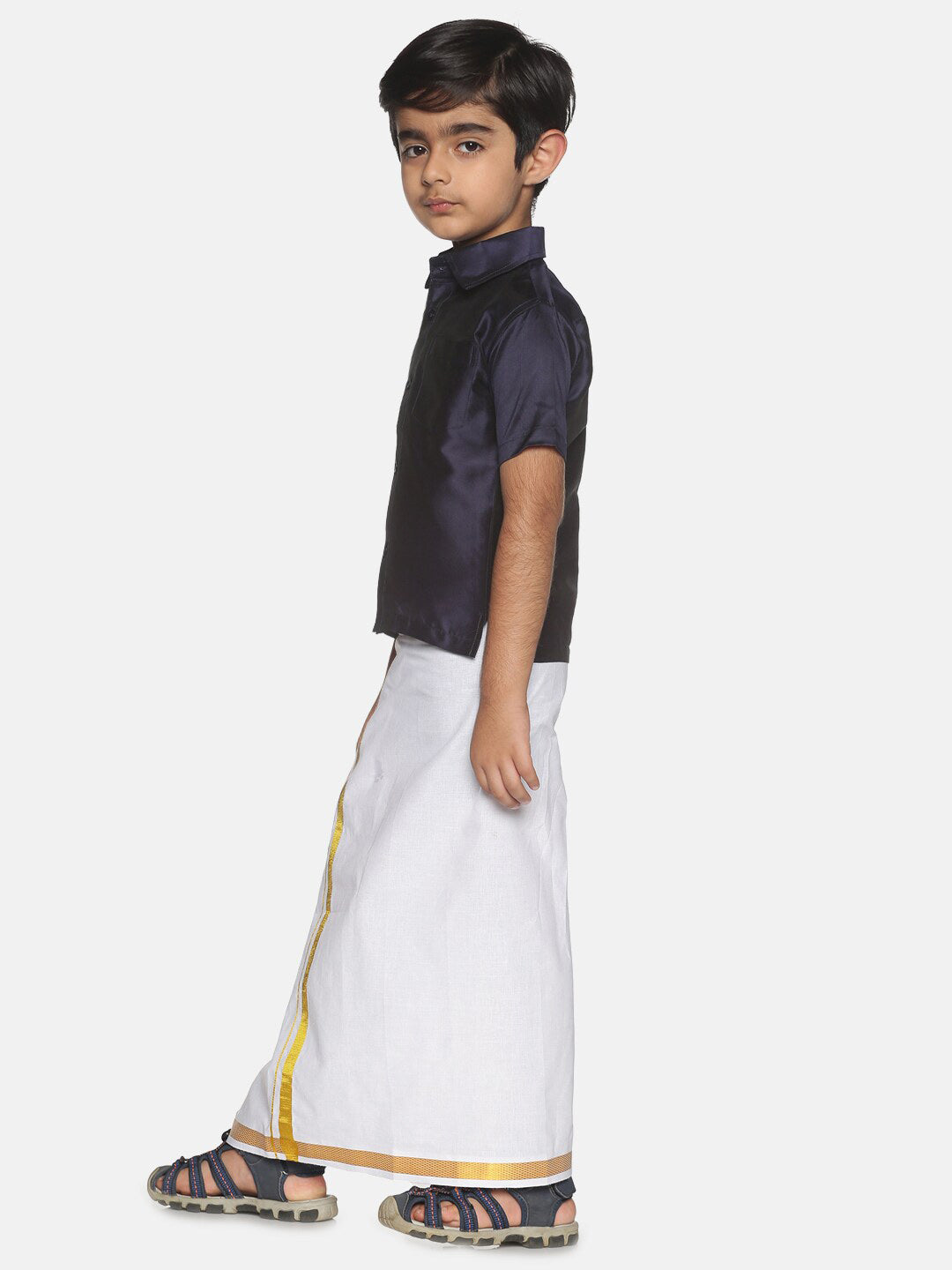 Sethukrishna Boys Navy Blue & White Shirt with Dhoti - Distacart