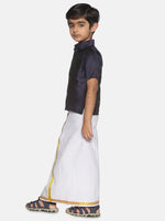 Thumbnail for Sethukrishna Boys Navy Blue & White Shirt with Dhoti - Distacart