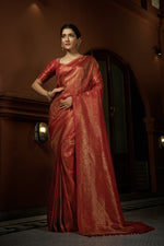 Thumbnail for Vardha Scarlet Red Golden Zari Kanjeevaram Silk Saree