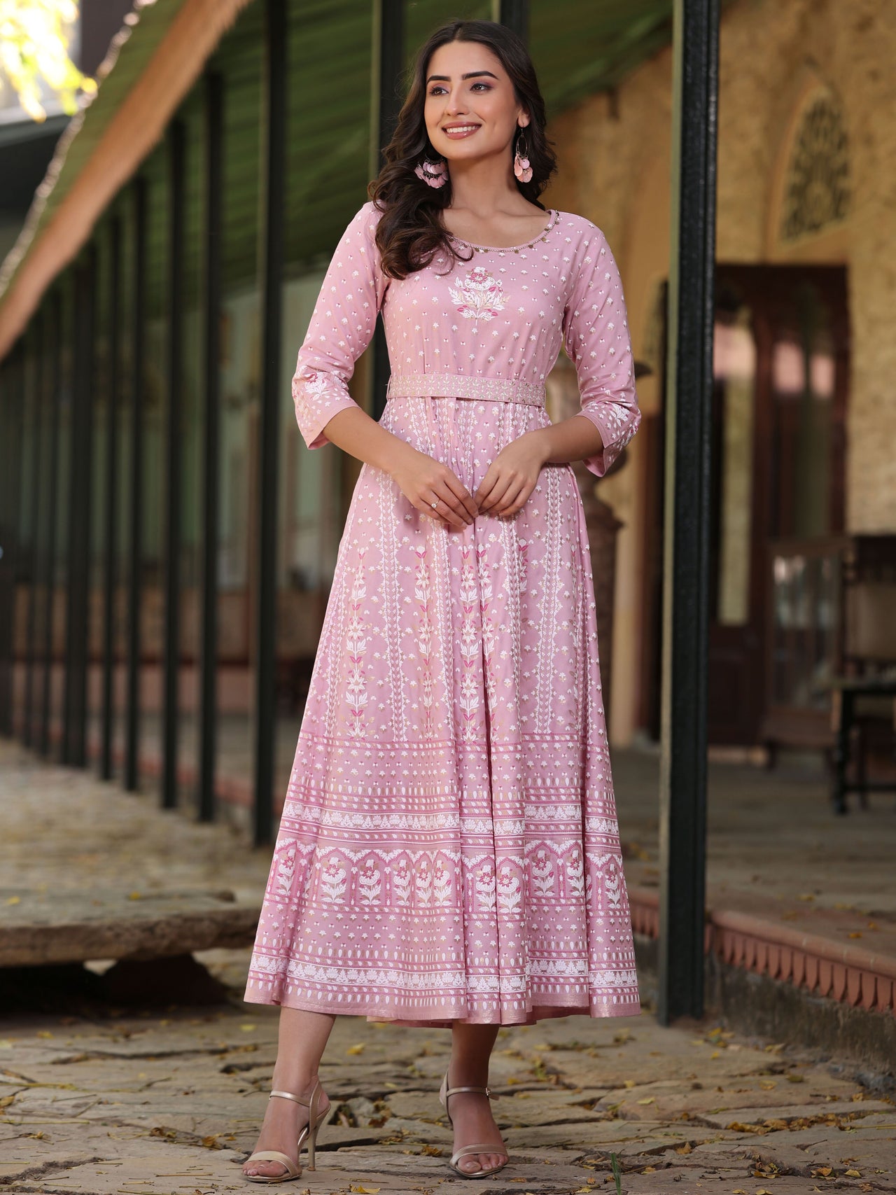 Juniper Women Pink Rayon Staple Printed Maxi Dress - Distacart