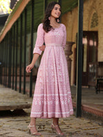 Thumbnail for Juniper Women Pink Rayon Staple Printed Maxi Dress - Distacart