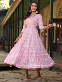 Thumbnail for Juniper Women Pink Rayon Staple Printed Maxi Dress - Distacart