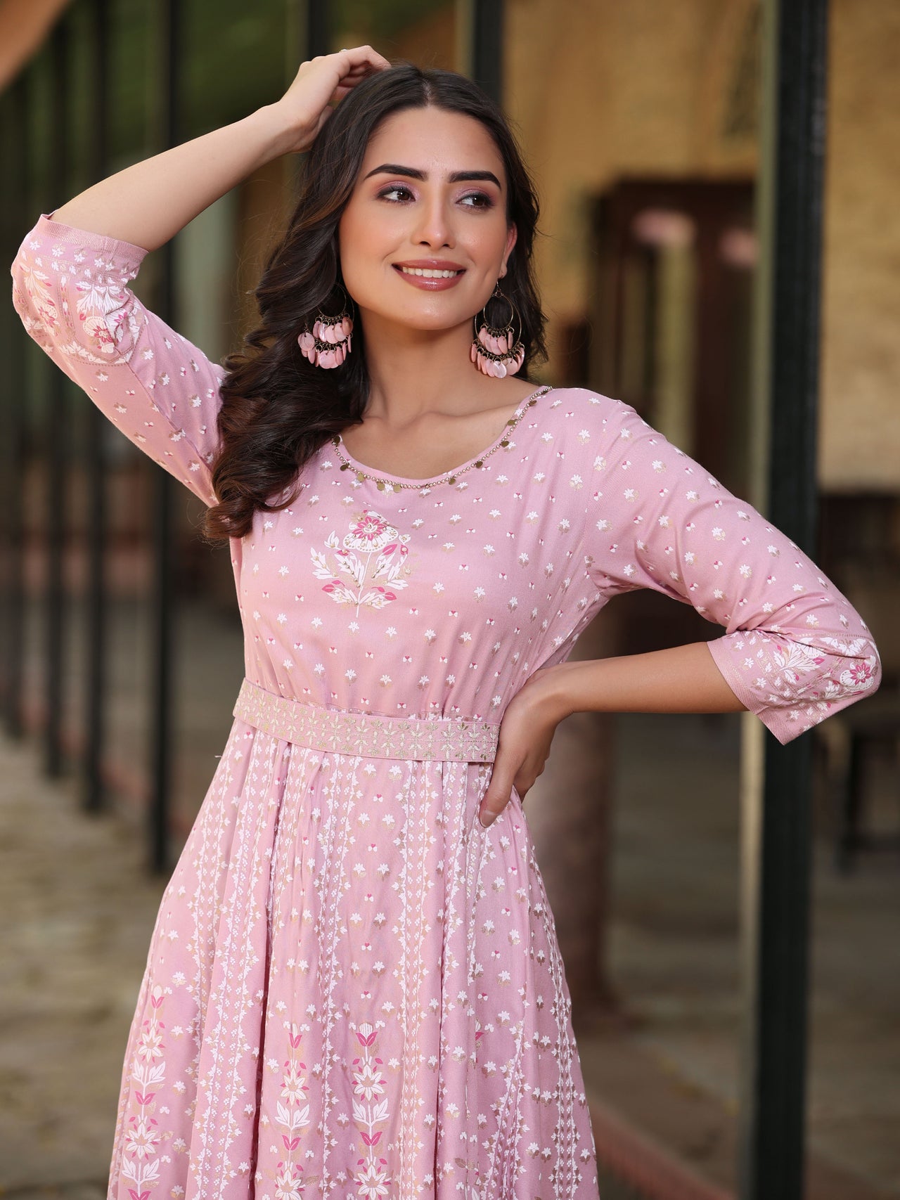 Juniper Women Pink Rayon Staple Printed Maxi Dress - Distacart