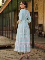 Thumbnail for Juniper Women Sky Blue Rayon Staple Printed Maxi Dress - Distacart