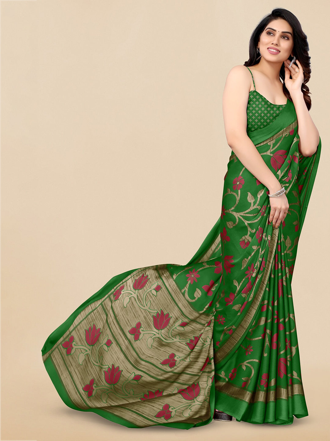 Kalini Floral Printed Poly Chiffon Saree - Distacart